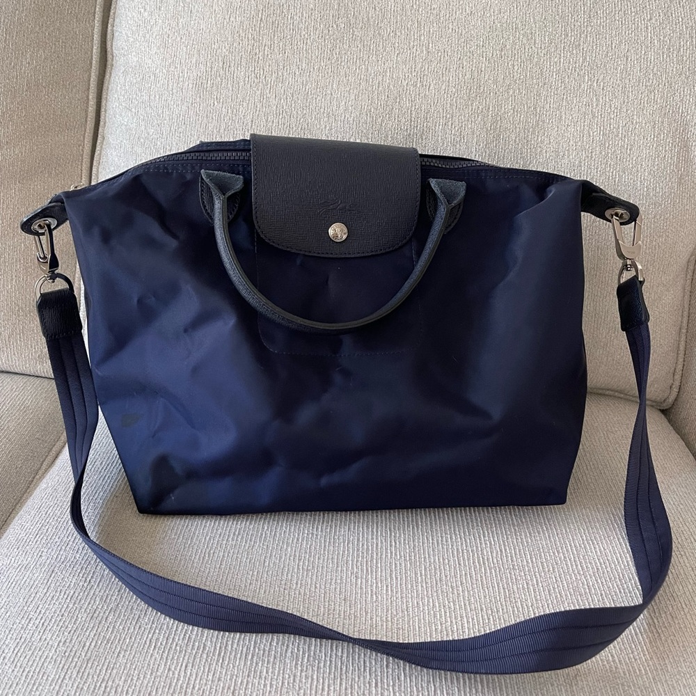 Navy Shoulder Tote Bag with Top Flap